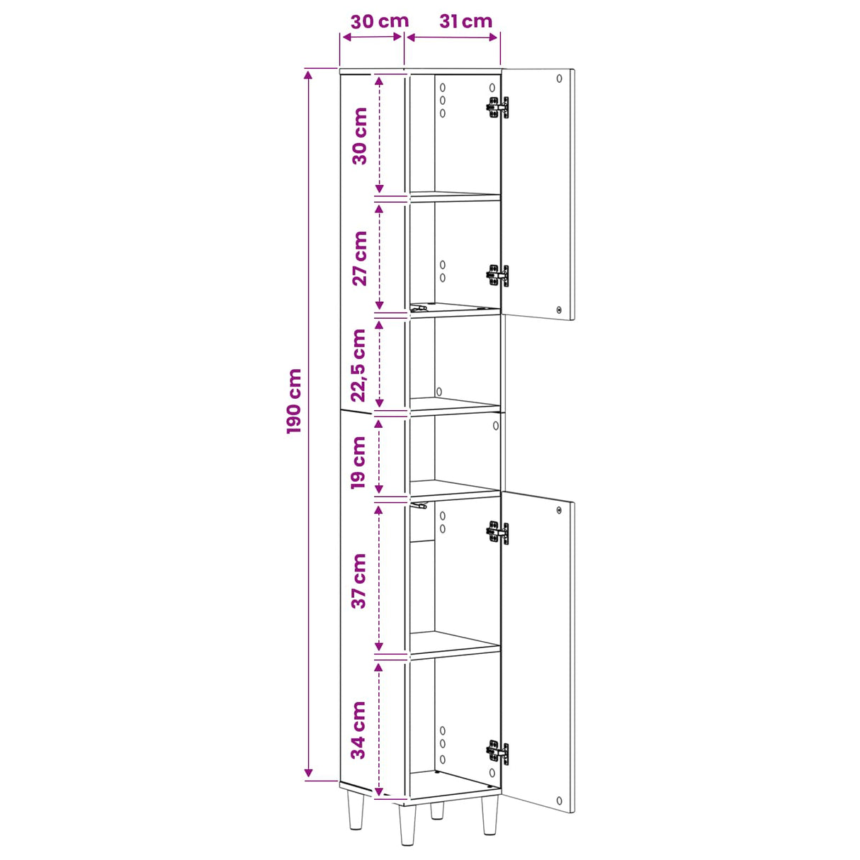 vidaXL Bathroom Cabinet with Open Shelf ARNHEM White 30 x 31 x 190 cm
