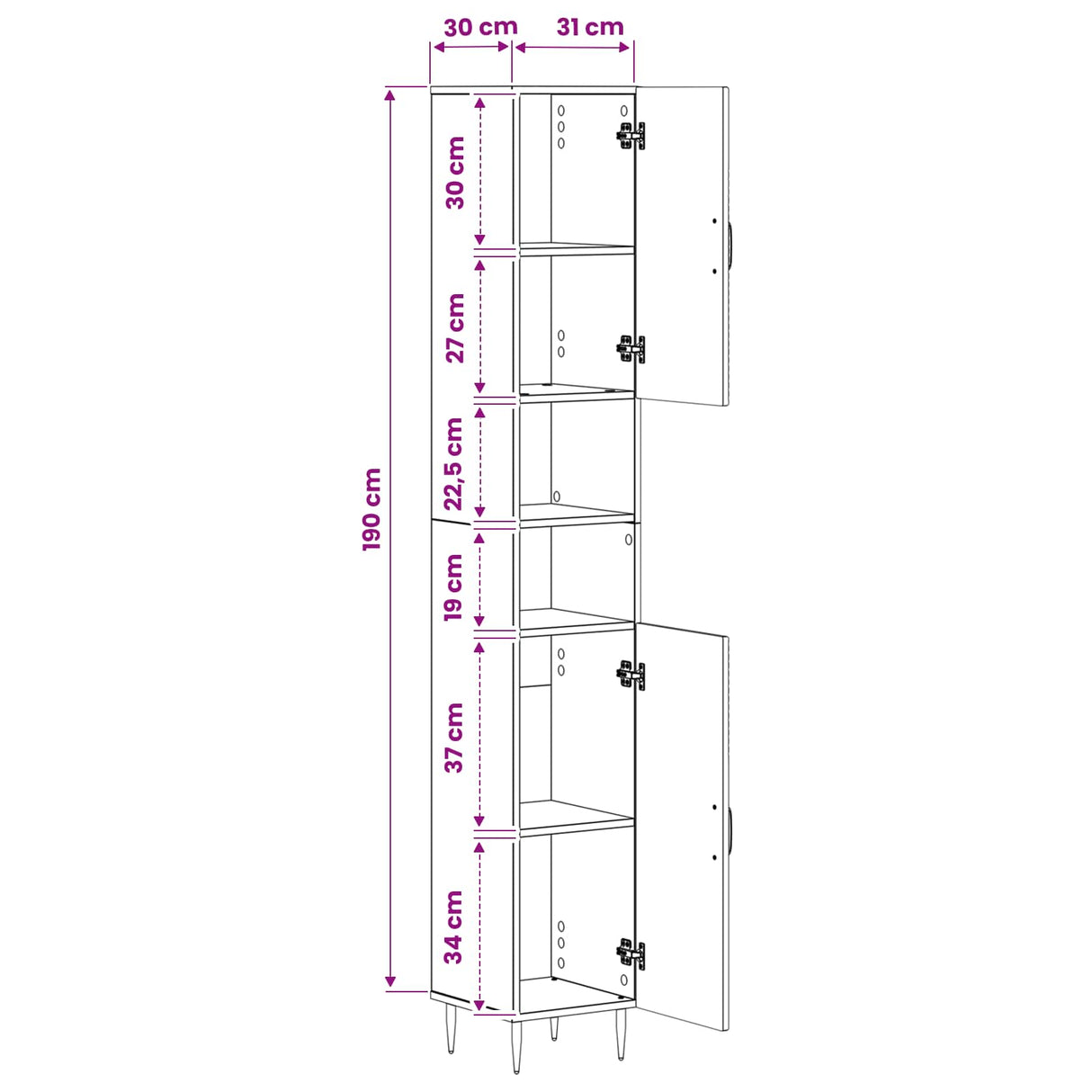 vidaXL Bathroom Cabinet with Open Shelf HAARLEM White 30 x 31 x 190 cm