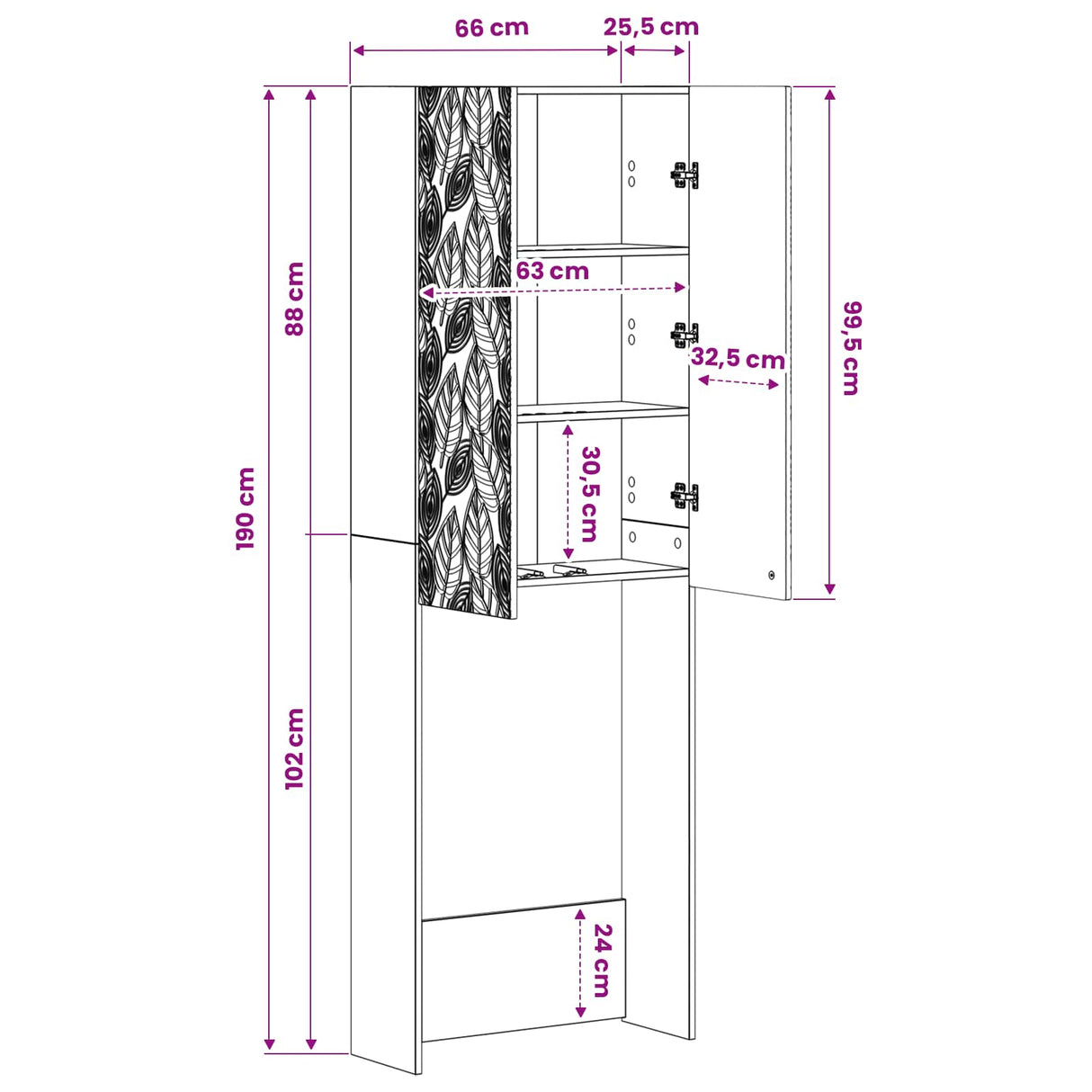 vidaXL Toiletkast DELFT Wit 66 x 25,5 x 190 cm Bewerkt hout