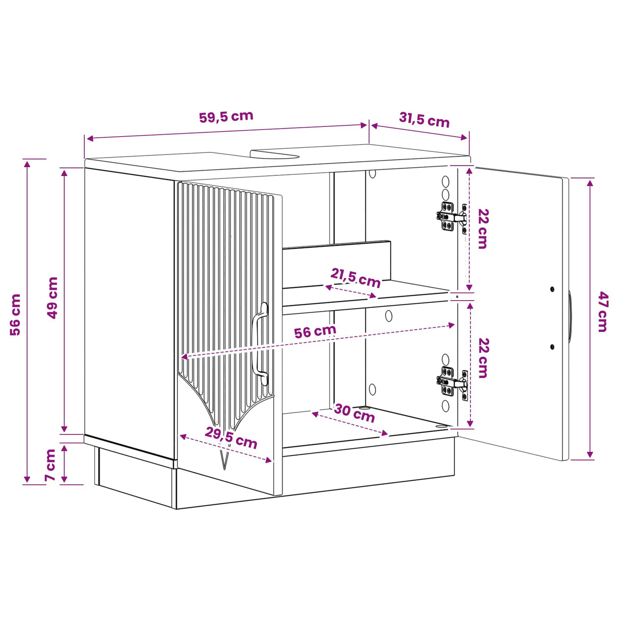 vidaXL Wastafel kabinet voor de badkamer HOORN Wit 59,5 x 31,5 x 56 cm