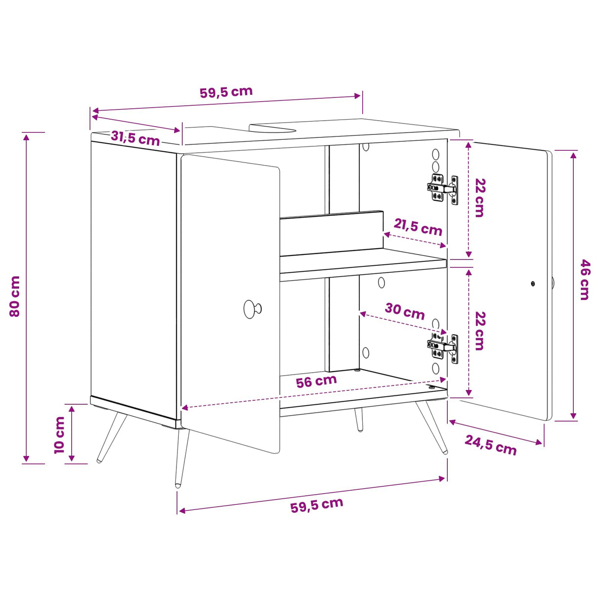 vidaXL Bathroom sink cabinet BREDA White 59.5 x 31.5 x 59 cm