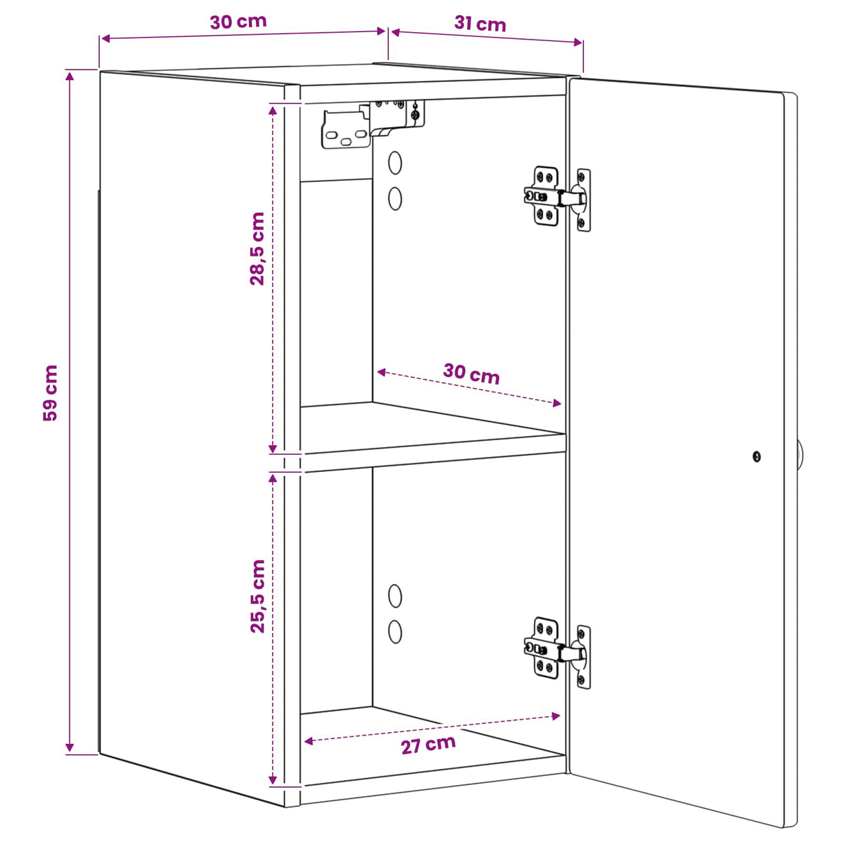 vidaXL Badkamer wandkast BREDA Wit 30 x 31 x 59 cm Bewerkt hout