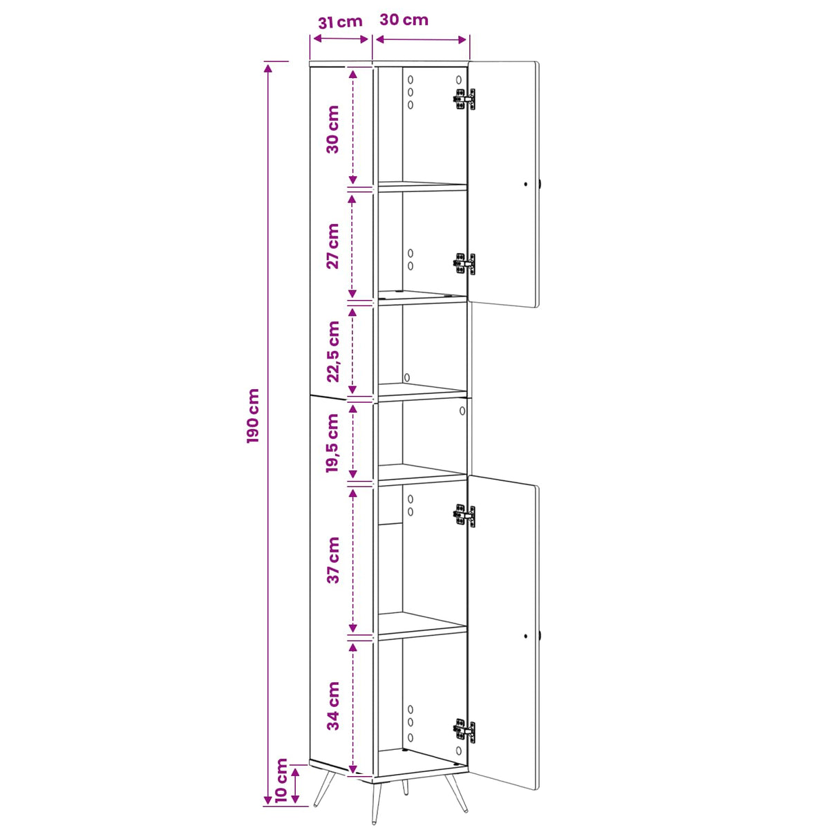 vidaXL Badkamerkast met Open Plank BREDA Wit 30 x 31 x 190 cm