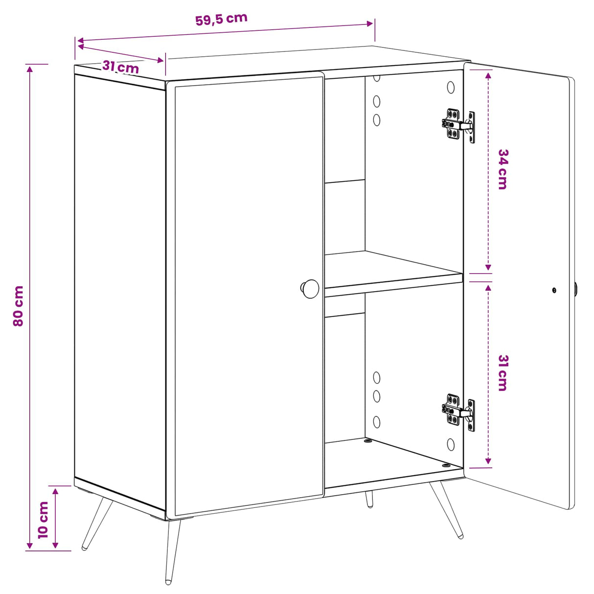 vidaXL Badkamer Opbergkast BREDA Wit 59,5 x 31 x 80 cm Bewerkt hout