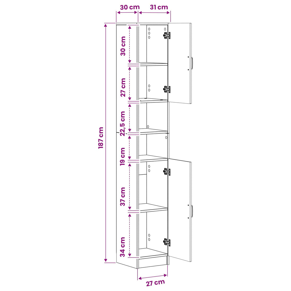 vidaXL Badkamerkast met Open Plank UTRECHT Wit 30 x 31 x 187 cm