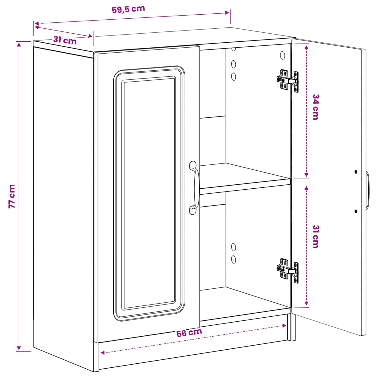 vidaXL Badkamer Opbergkast UTRECHT Wit 59,5 x 31 x 77 cm Bewerkt hout