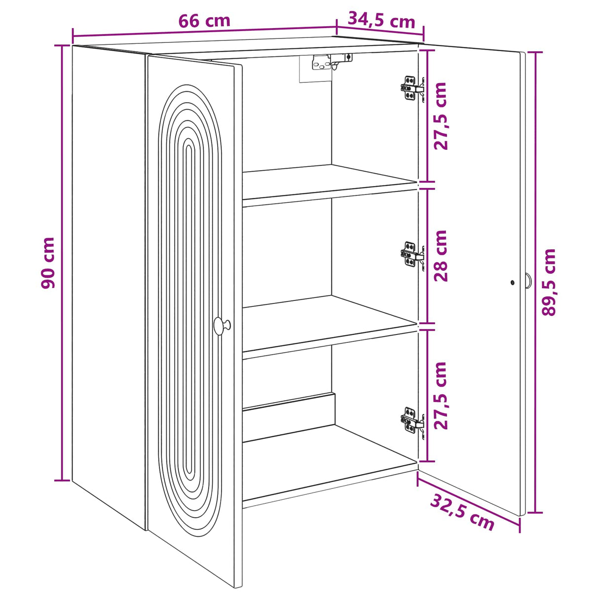 vidaXL Wandkast Wit 66 x 34,5 x 90 cm Bewerkt hout