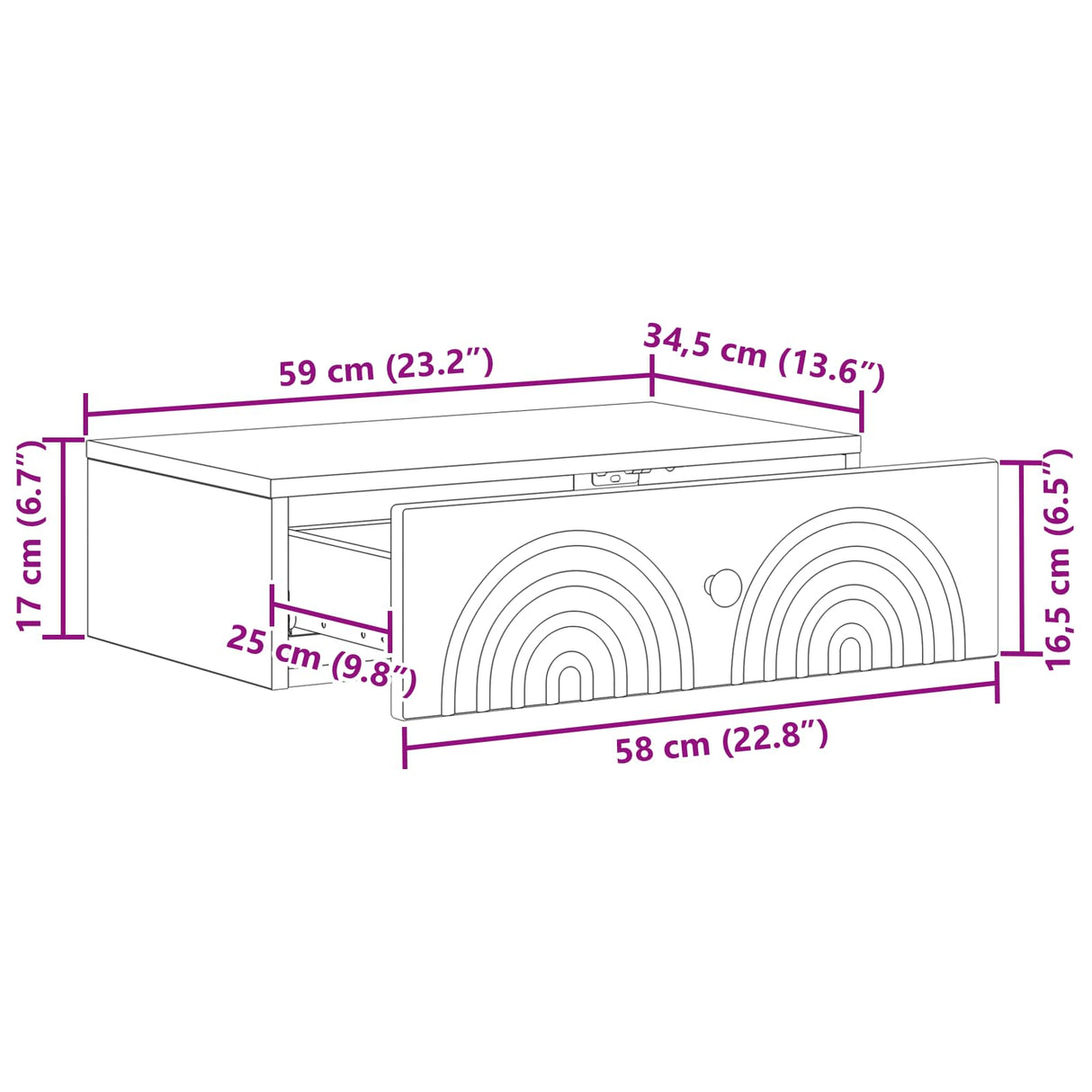 vidaXL Wandgemonteerde Zijtafel Wit 59 x 34,5 x 17 cm Bewerkt hout