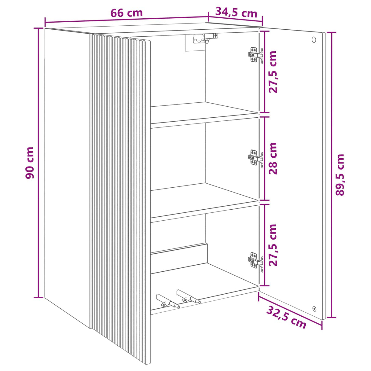 vidaXL Wandkast Wit 66 x 34,5 x 90 cm Bewerkt hout