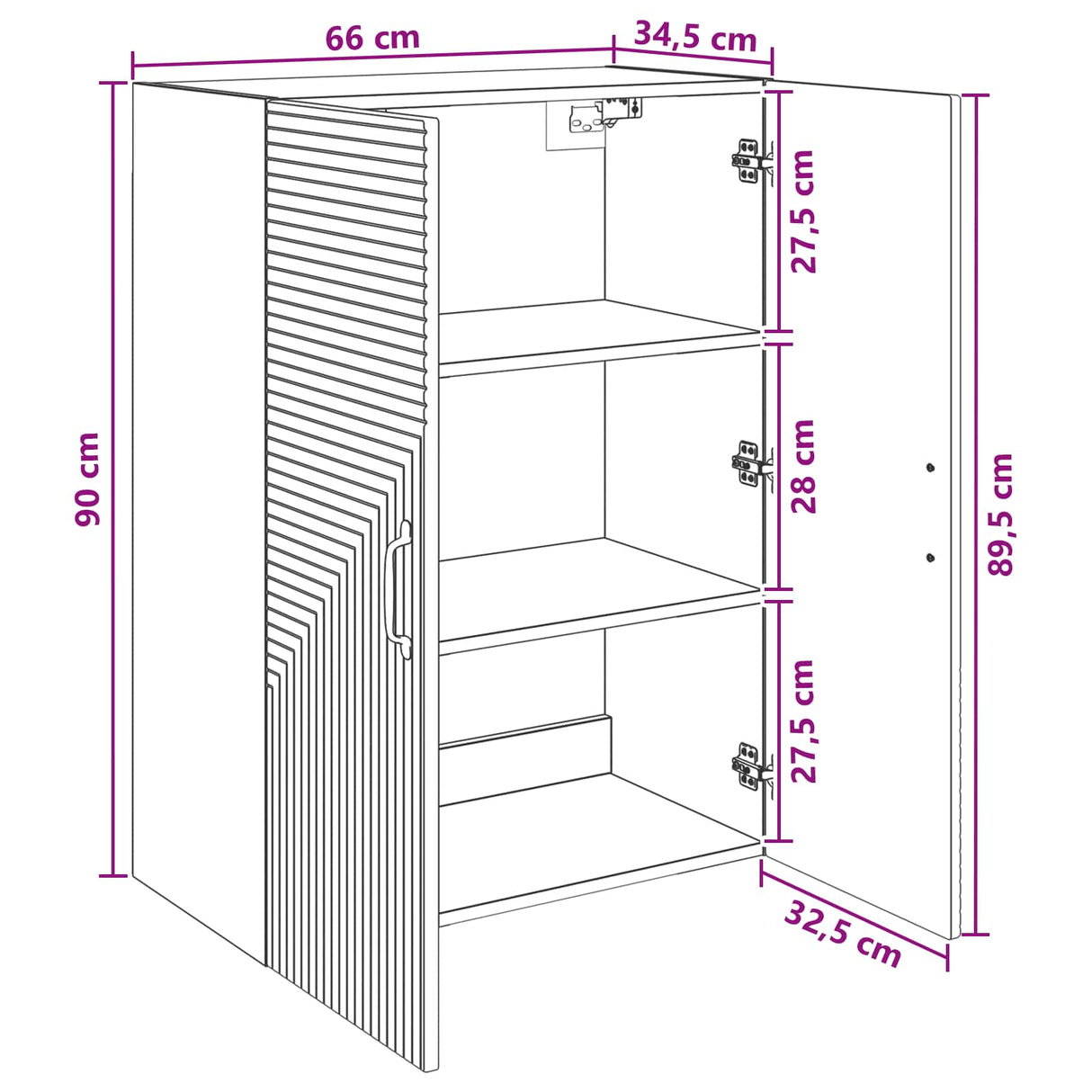 vidaXL Wandkast Wit 66 x 34,5 x 90 cm Bewerkt hout
