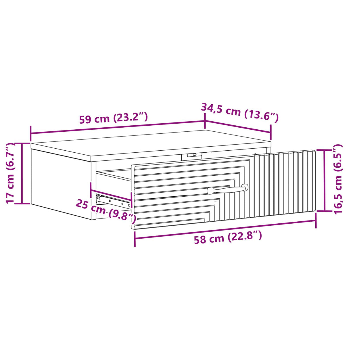 vidaXL Wandgemonteerde Zijtafel Zwart 59 x 34,5 x 17 cm Bewerkt hout