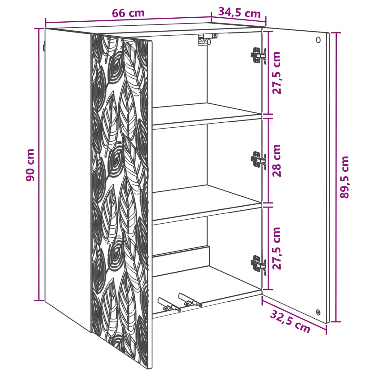 vidaXL Wall Cabinet White 66 x 34.5 x 90 cm Engineered Wood