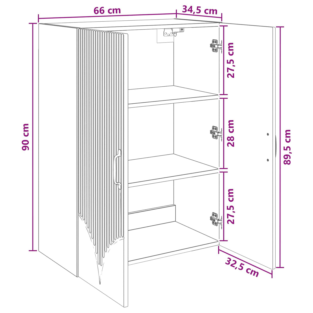 vidaXL Wandkast Wit 66 x 34,5 x 90 cm Bewerkt hout