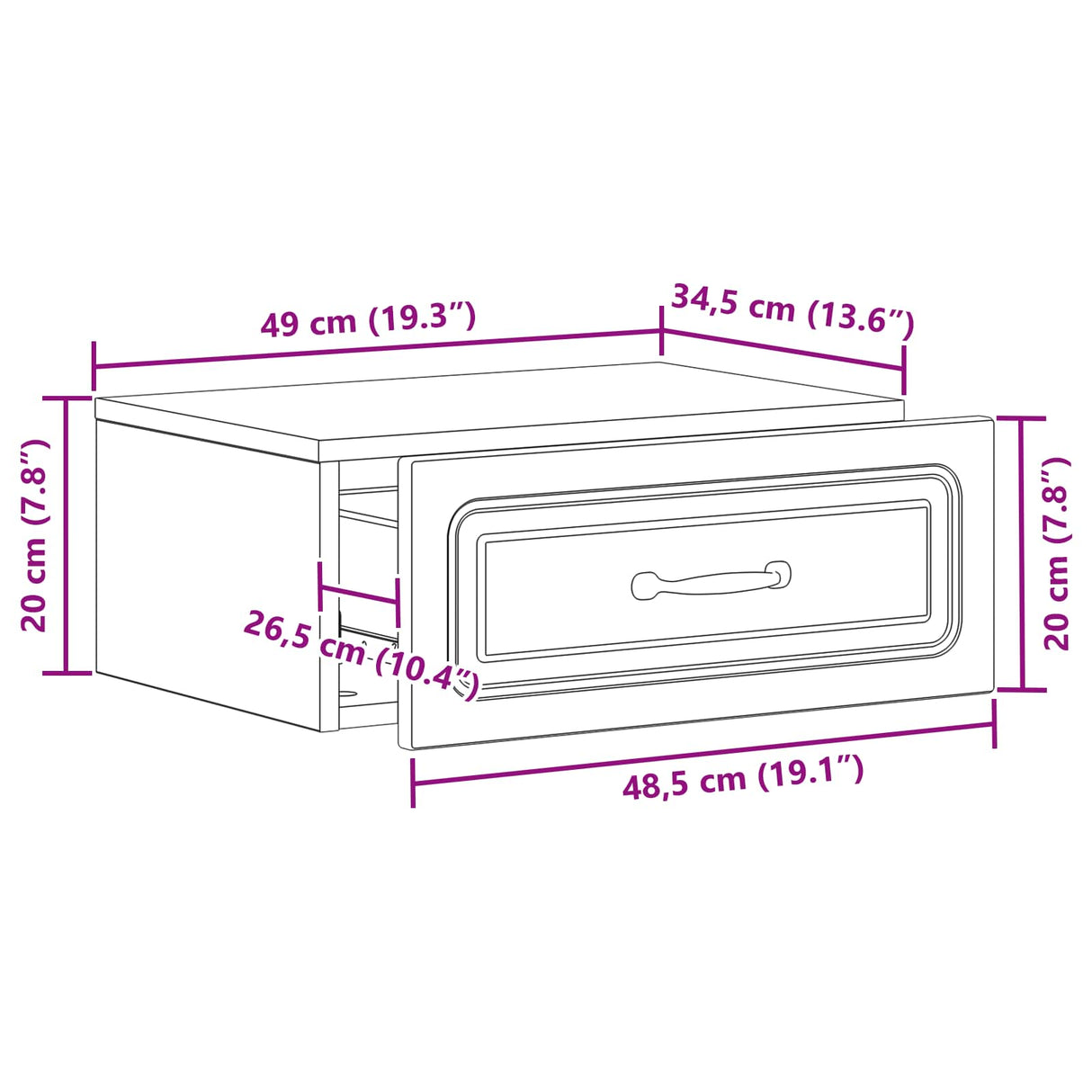 vidaXL Muurbevestigde Nachttafel Wit 49 x 34,5 x 20 cm Bewerkt hout