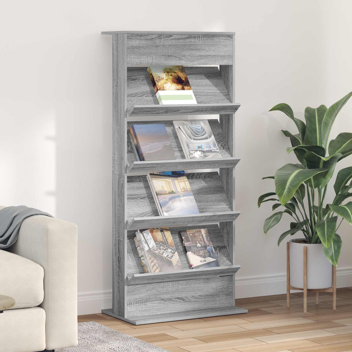 vidaXL Tijdschriftenrek Zwart Eiken 70 x 41 x 156 cm Bewerkt hout