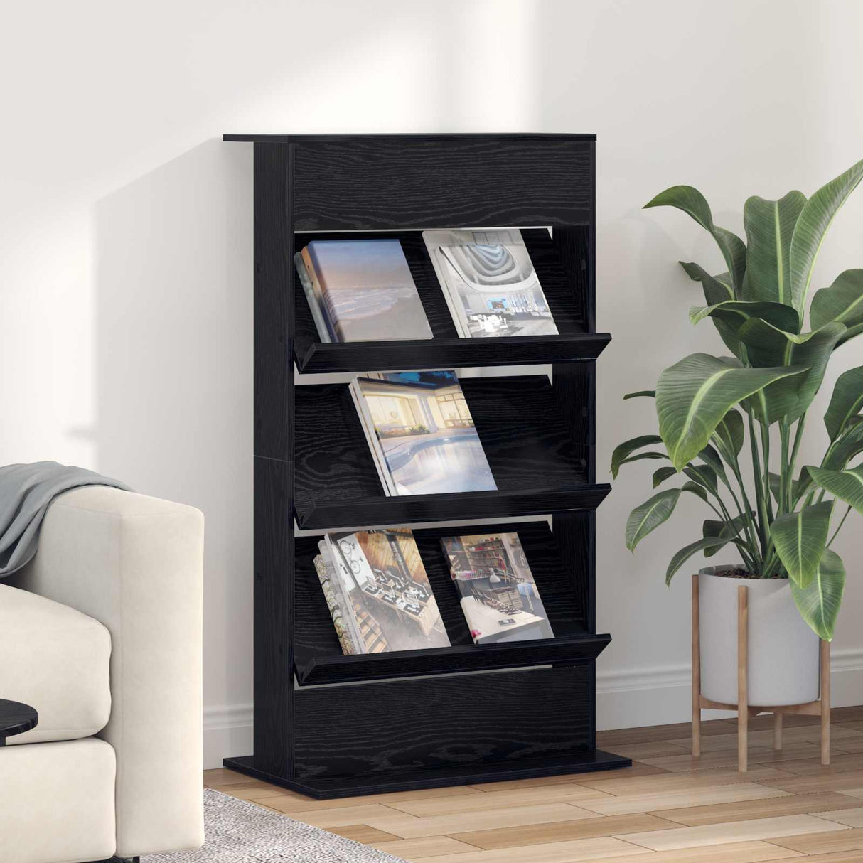 vidaXL Tijdschriftenrek Zwart Eiken 70 x 41 x 156 cm Bewerkt hout