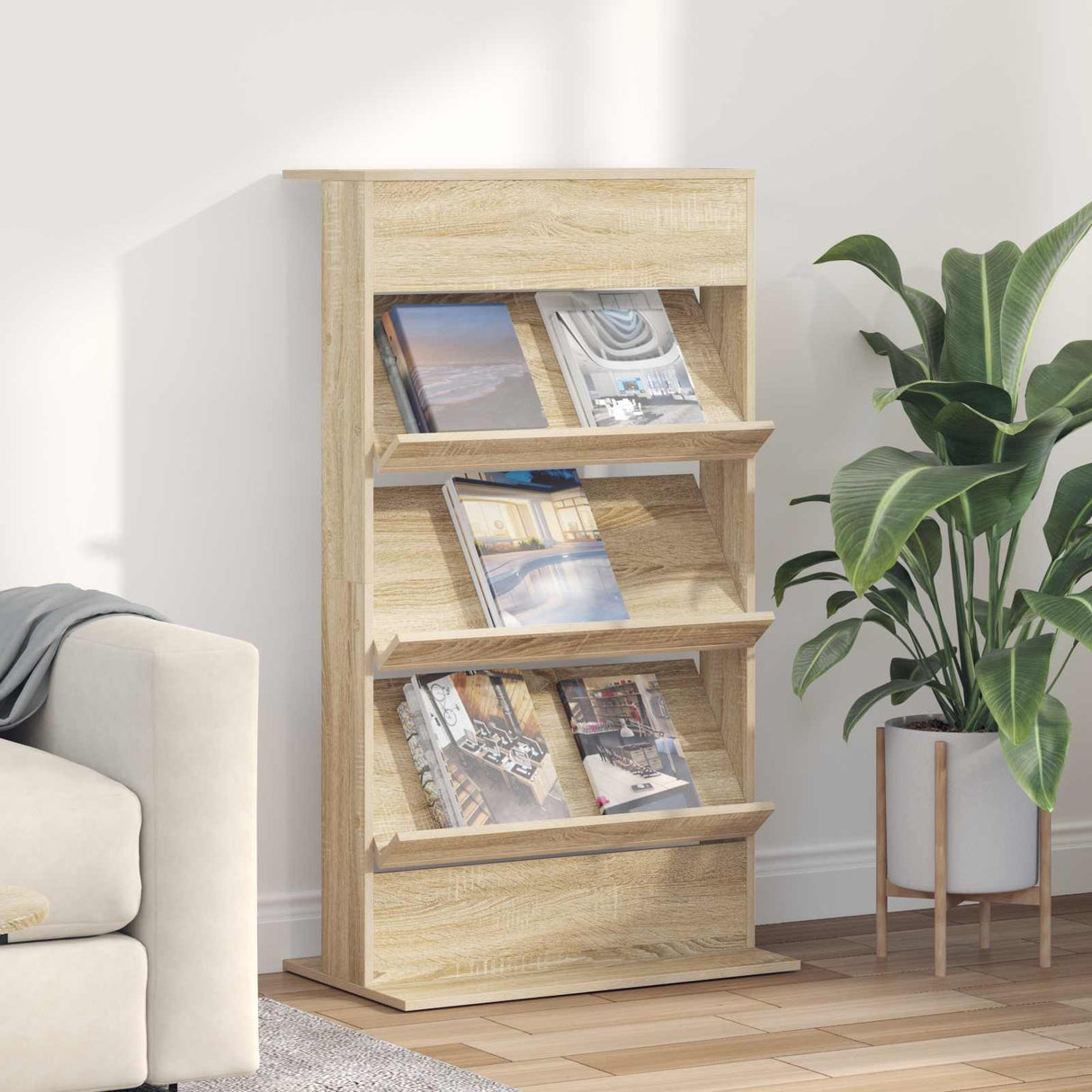 vidaXL Tijdschriftenrek Zwart Eiken 70 x 41 x 156 cm Bewerkt hout