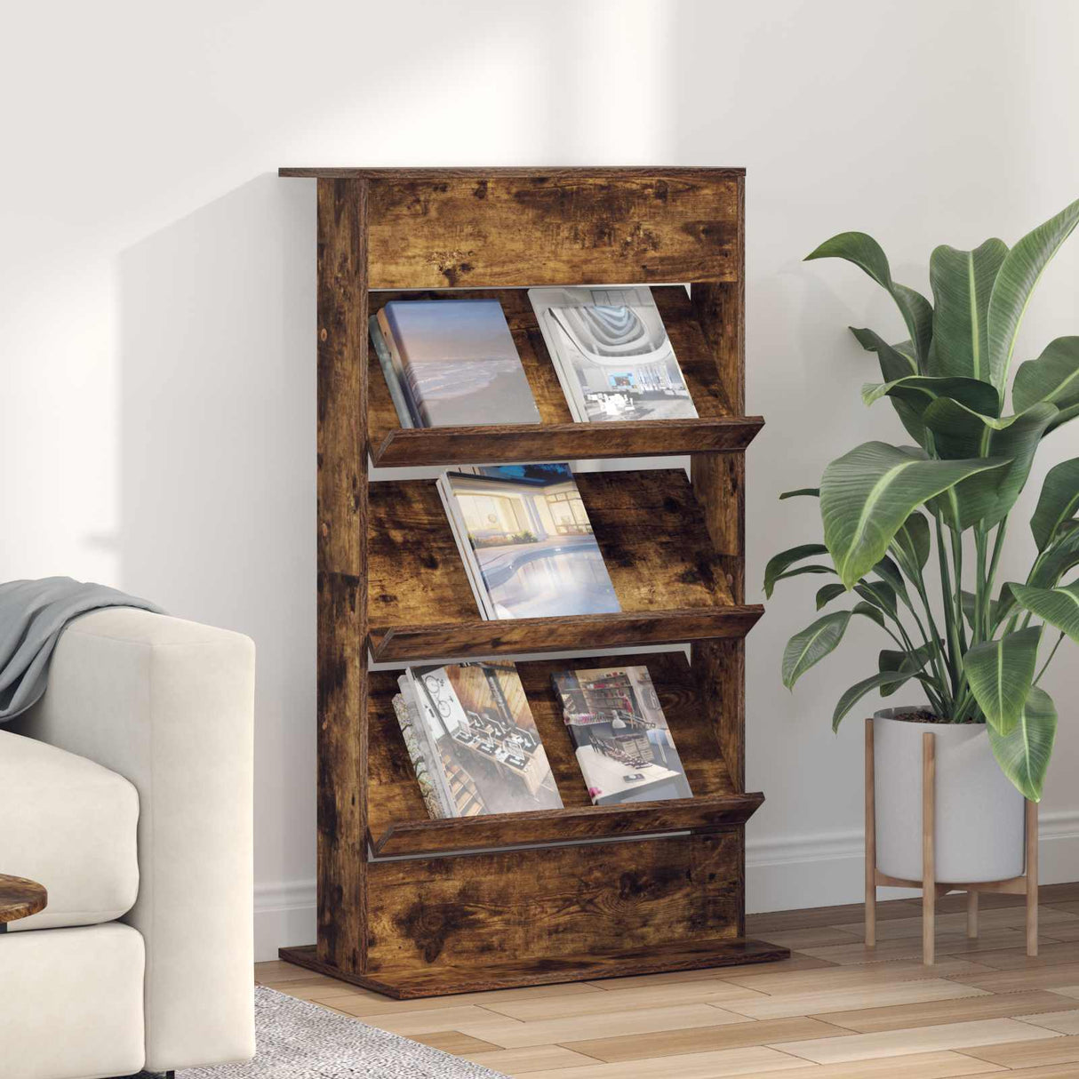 vidaXL Tijdschriftenrek Zwart Eiken 70 x 41 x 156 cm Bewerkt hout