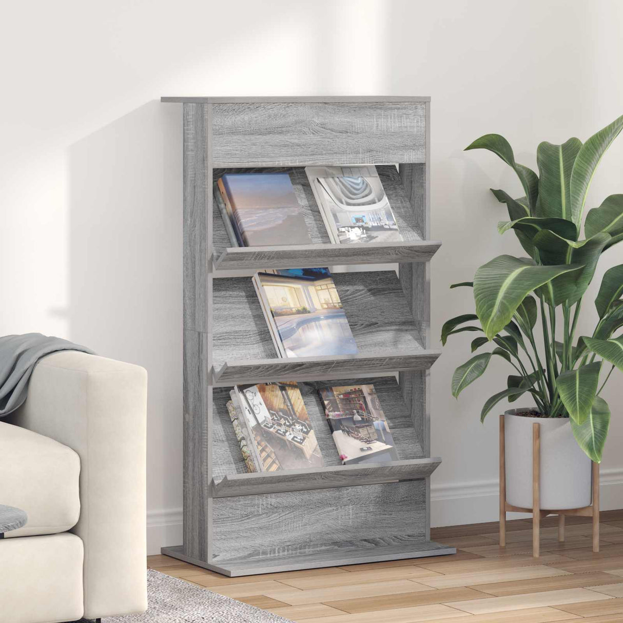 vidaXL Tijdschriftenrek Zwart Eiken 70 x 41 x 156 cm Bewerkt hout