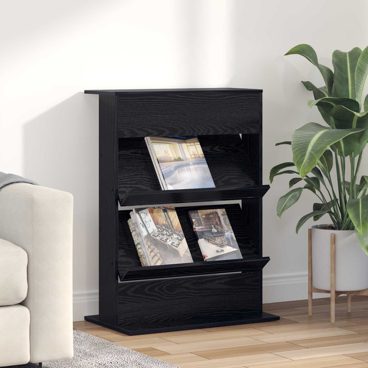 vidaXL Tijdschriftenrek Zwart Eiken 70 x 41 x 156 cm Bewerkt hout