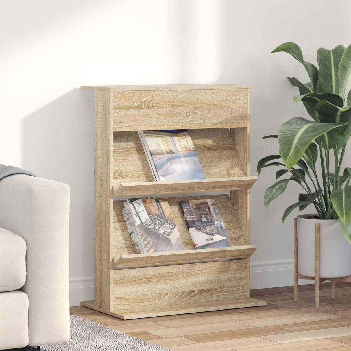 vidaXL Tijdschriftenrek Zwart Eiken 70 x 41 x 156 cm Bewerkt hout