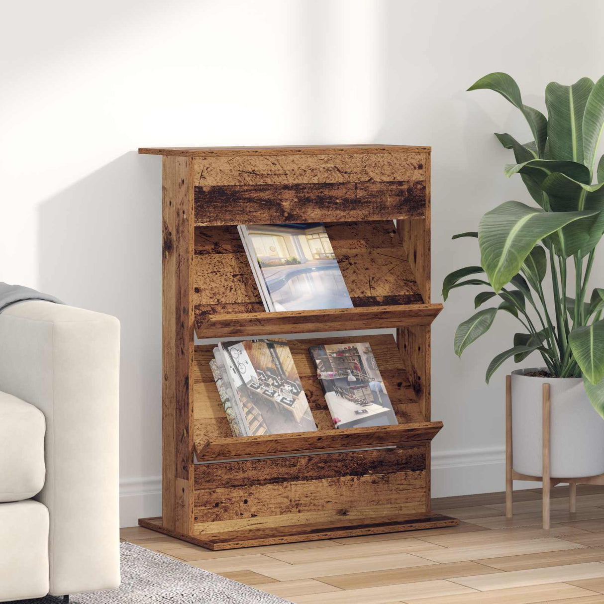 vidaXL Tijdschriftenrek Zwart Eiken 70 x 41 x 156 cm Bewerkt hout