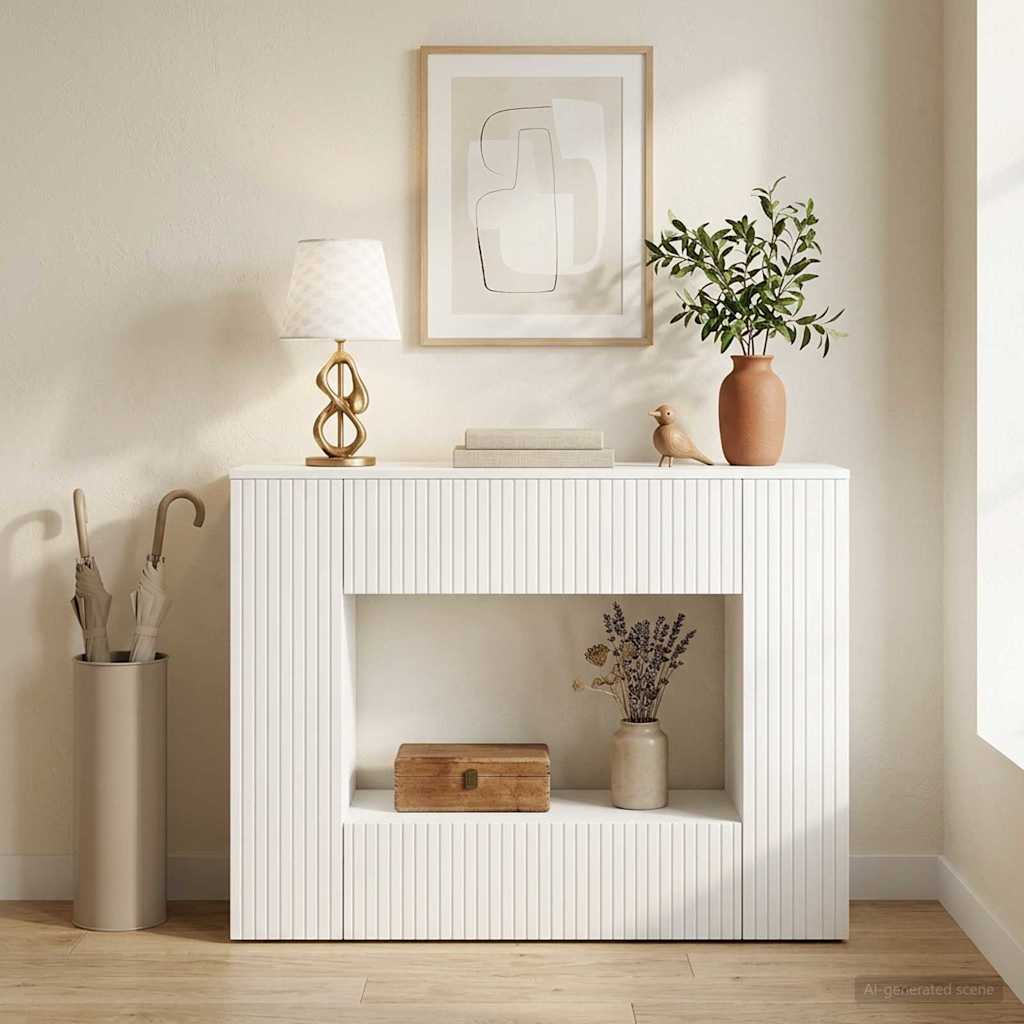 vidaXL Wandtafel Gestreept Wit 101 x 29 x 74 cm Geconstrueerd hout