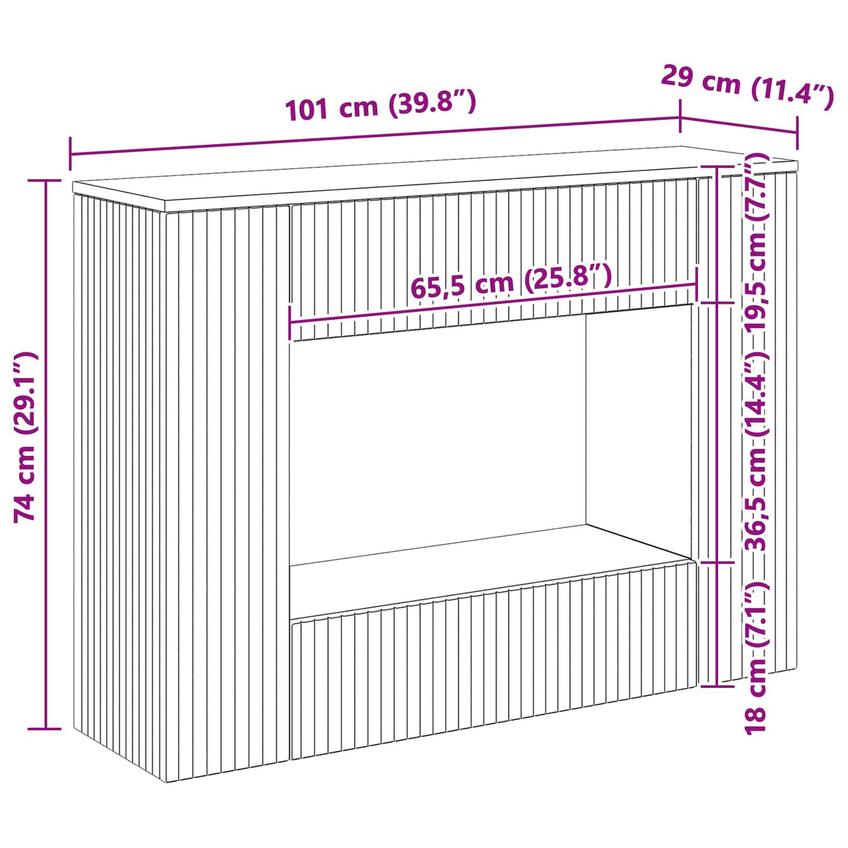 vidaXL Wandtafel Gestreept Wit 101 x 29 x 74 cm Geconstrueerd hout