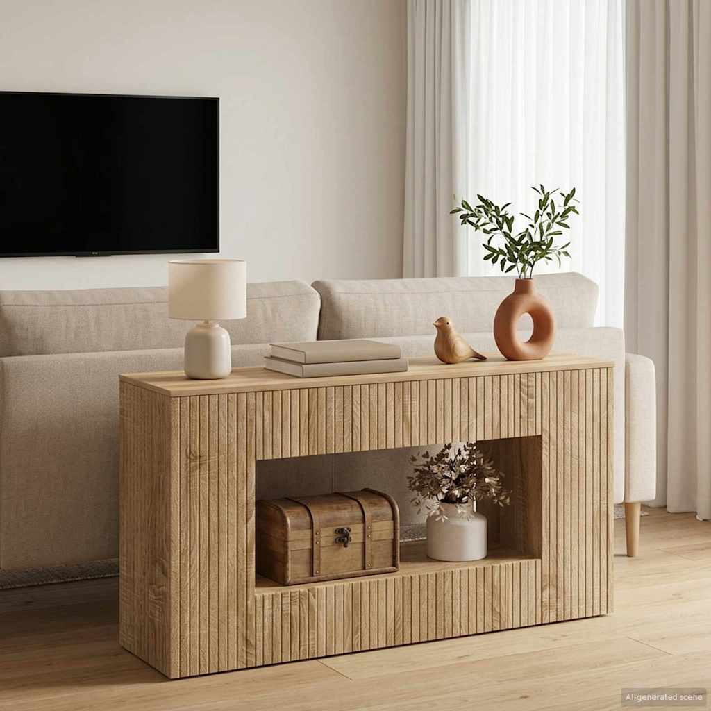 vidaXL Wandtafel Gestreept Wit 101 x 29 x 74 cm Geconstrueerd hout