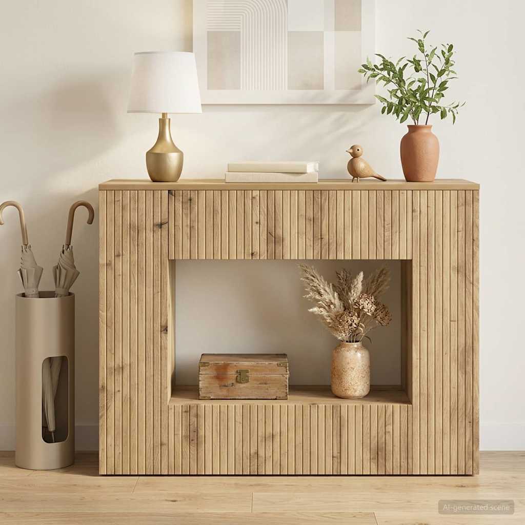 vidaXL Wandtafel Gestreept Wit 101 x 29 x 74 cm Geconstrueerd hout