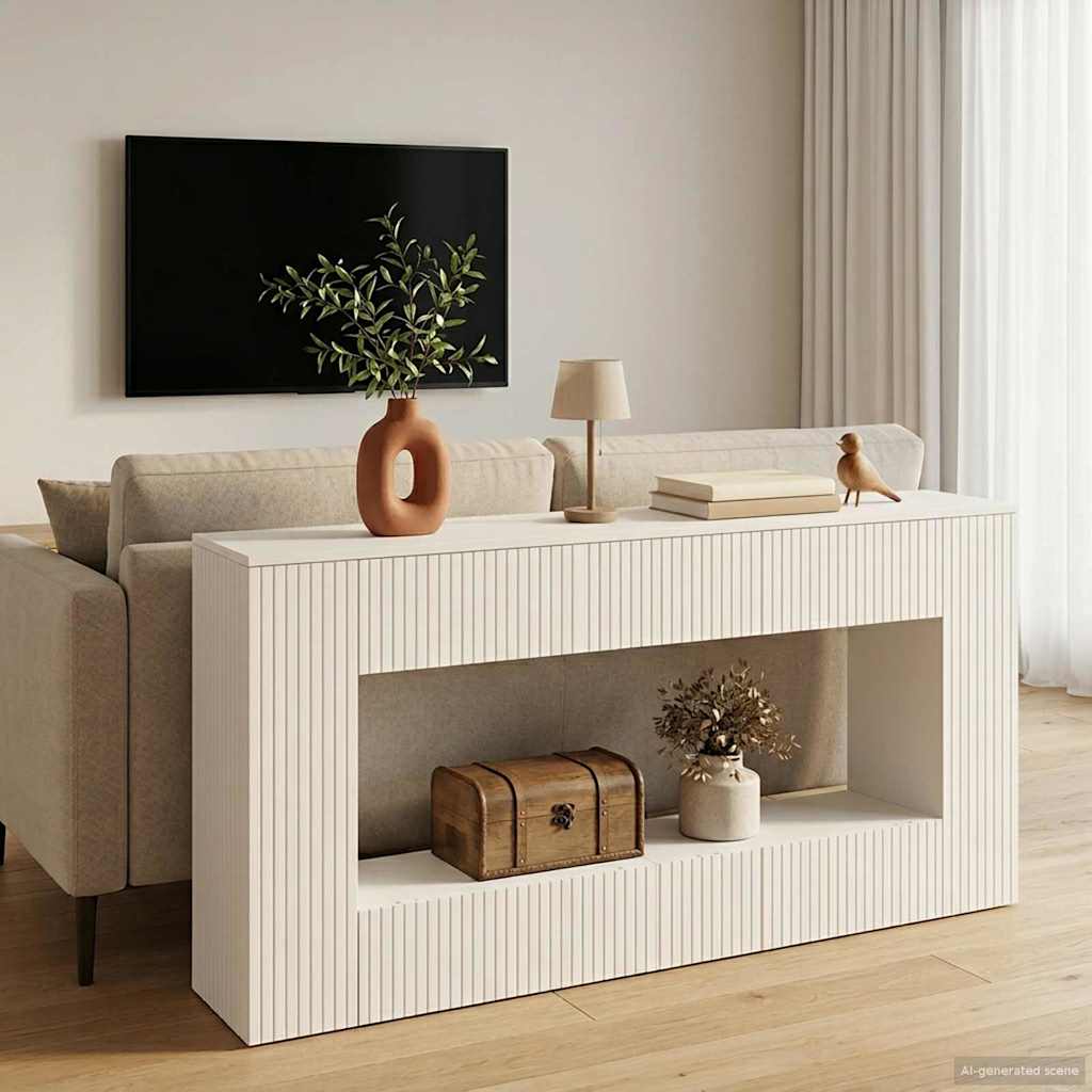 vidaXL Wandtafel Gestreept Wit 101 x 29 x 74 cm Geconstrueerd hout