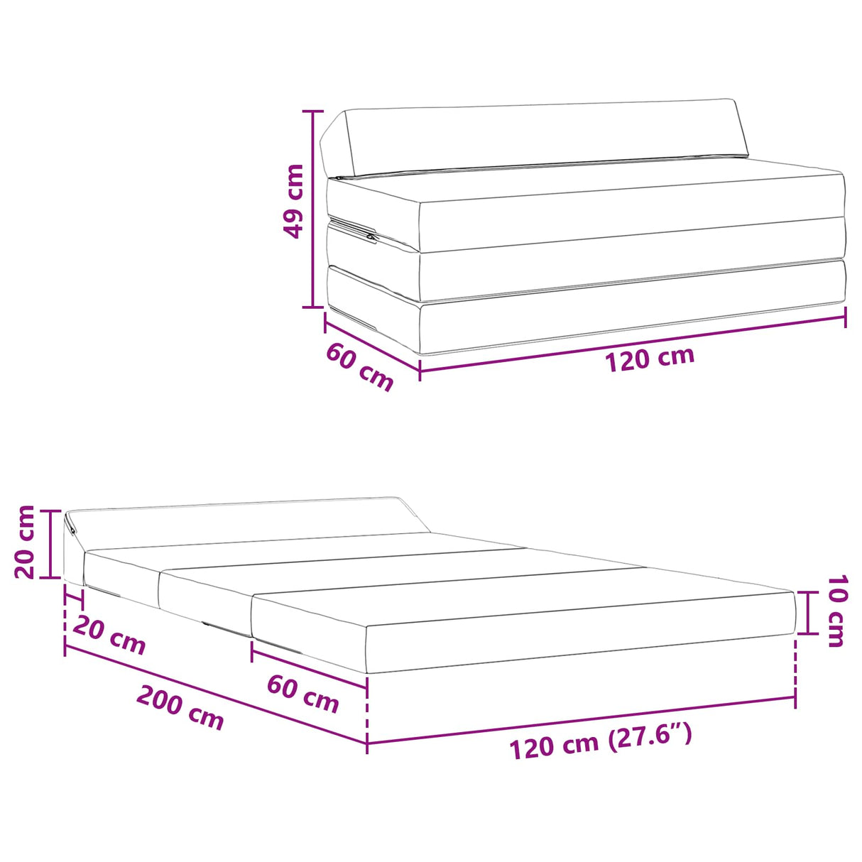 vidaXL Vouwbare Sofa Bed Lichtgrijs 120 x 60 x 49 cm Stof