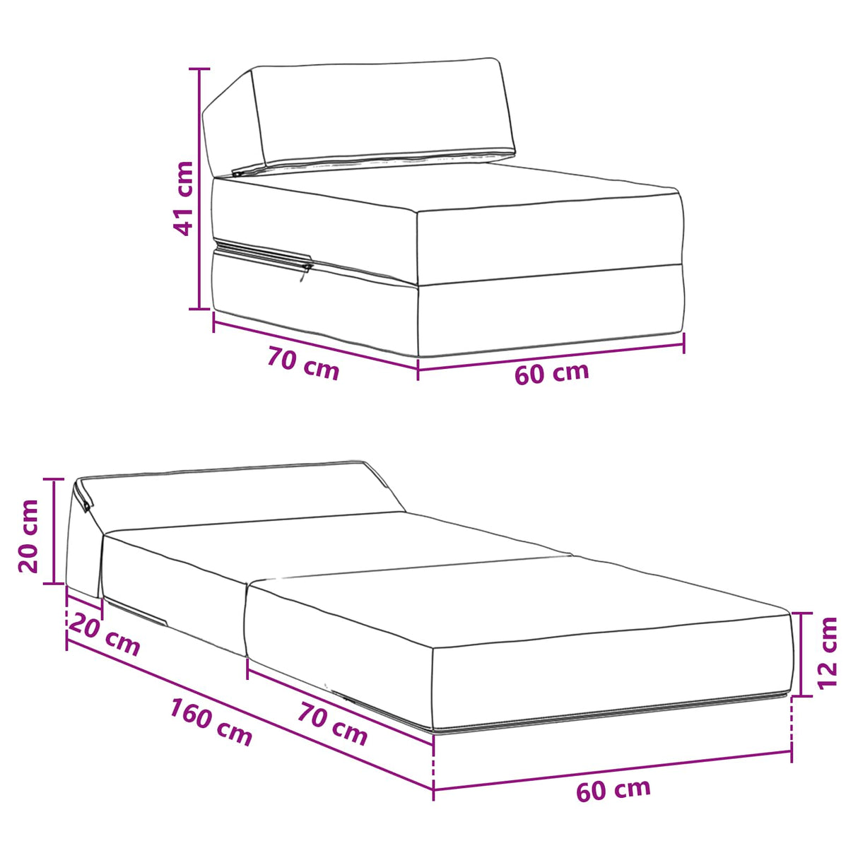 vidaXL Foldable Sofa Bed Light Grey 60 x 70 x 41 cm Fabric