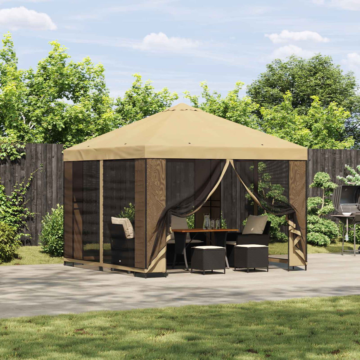 vidaXL Prieel 3 x 3 m Beige Polyester en Staal 190 gsm