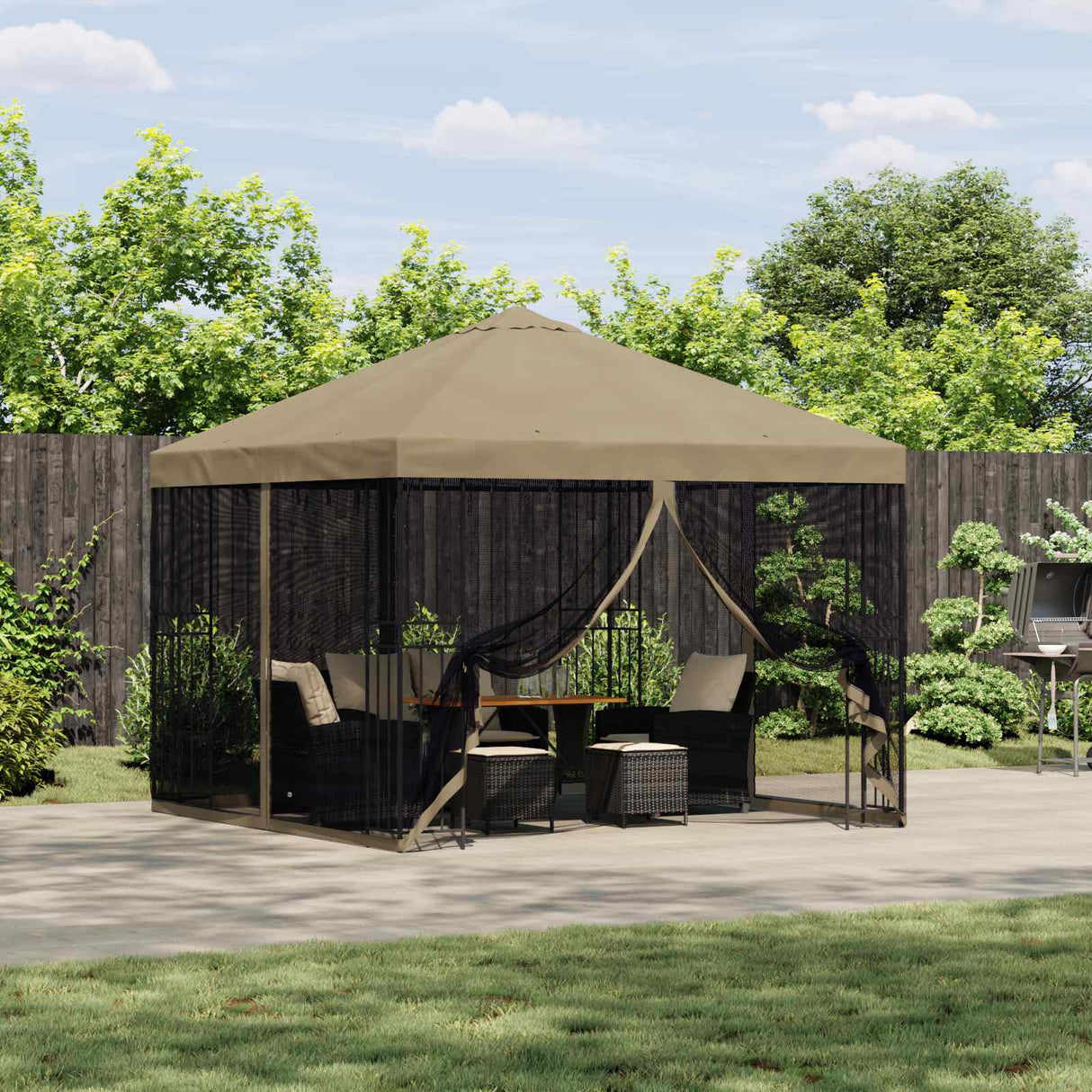 vidaXL Prieel 3 x 3 m Beige Polyester en Staal 190 gsm