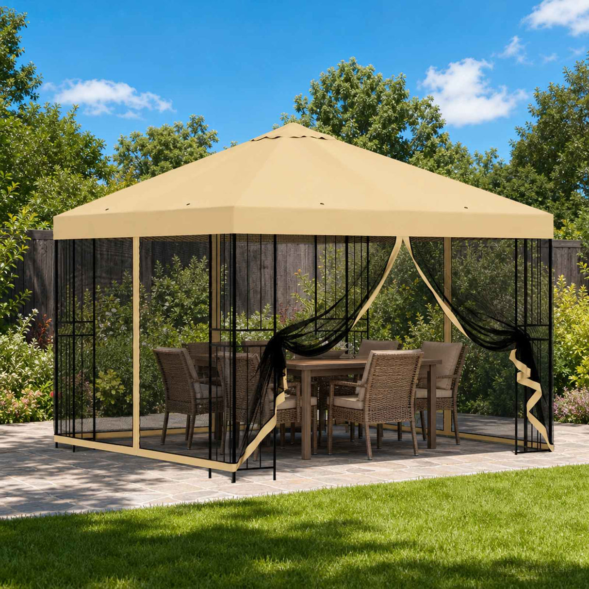 vidaXL Prieel 3 x 3 m Beige Polyester en Staal 190 gsm