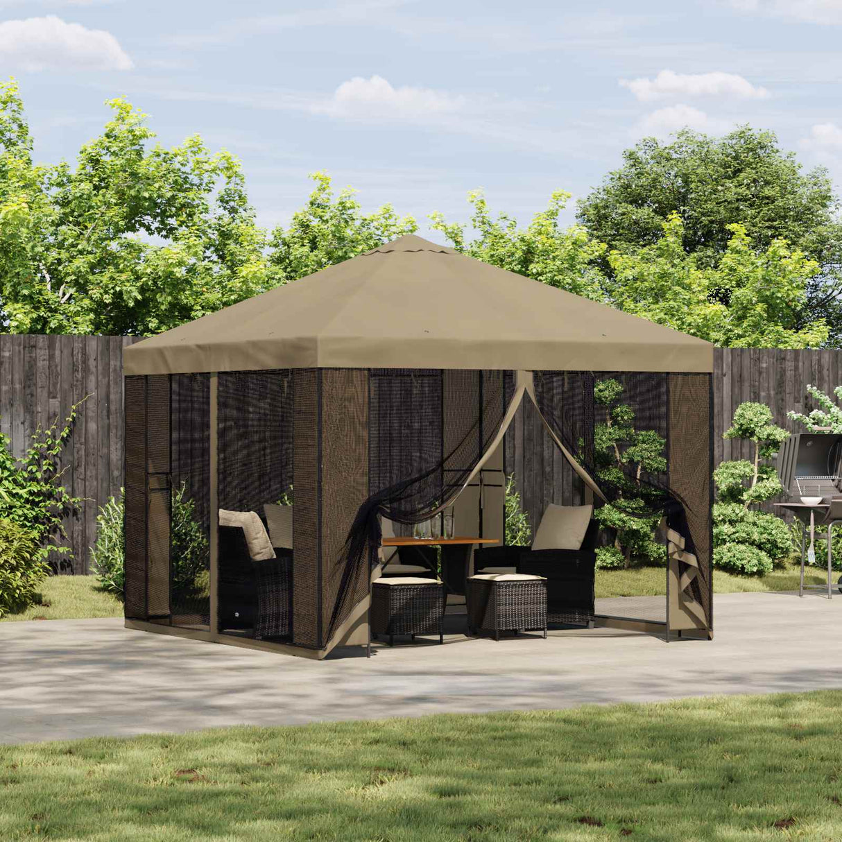 vidaXL Prieel 3 x 3 m Beige Polyester en Staal 190 gsm