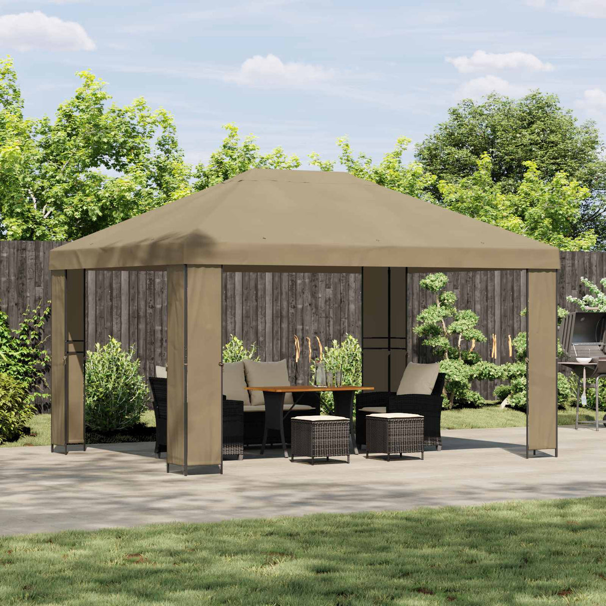 vidaXL Prieel 4 × 3 m Beige Polyester en Staal 190 gsm