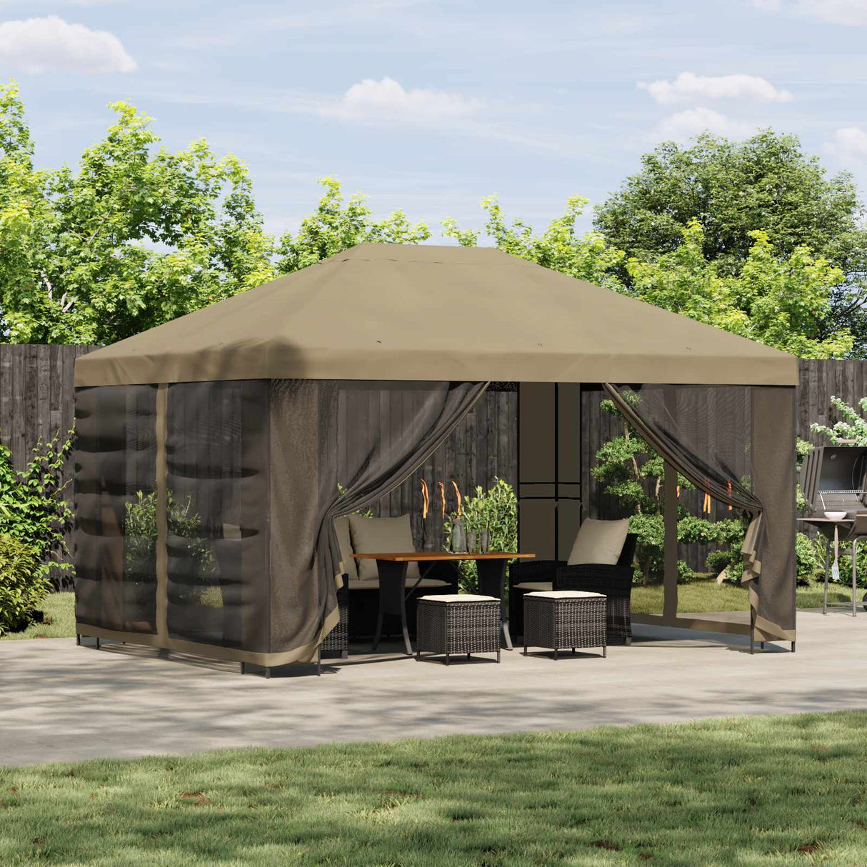 vidaXL Prieel 4 × 3 m Beige Polyester en Staal 190 gsm