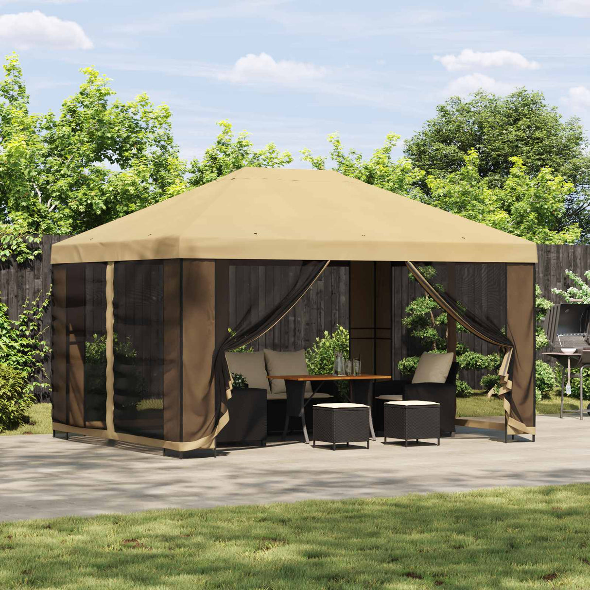 vidaXL Prieel 4 × 3 m Beige Polyester en Staal 190 gsm
