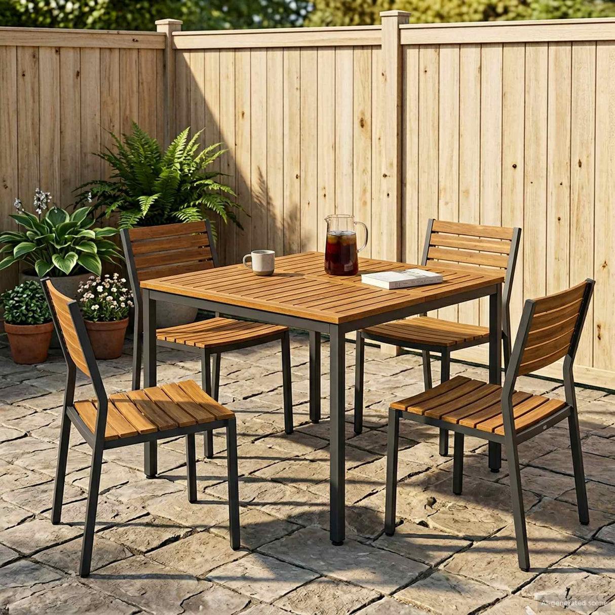 vidaXL Tuin Eettafel Naturel en Zwart 110 x 108,5 x 75 cm
