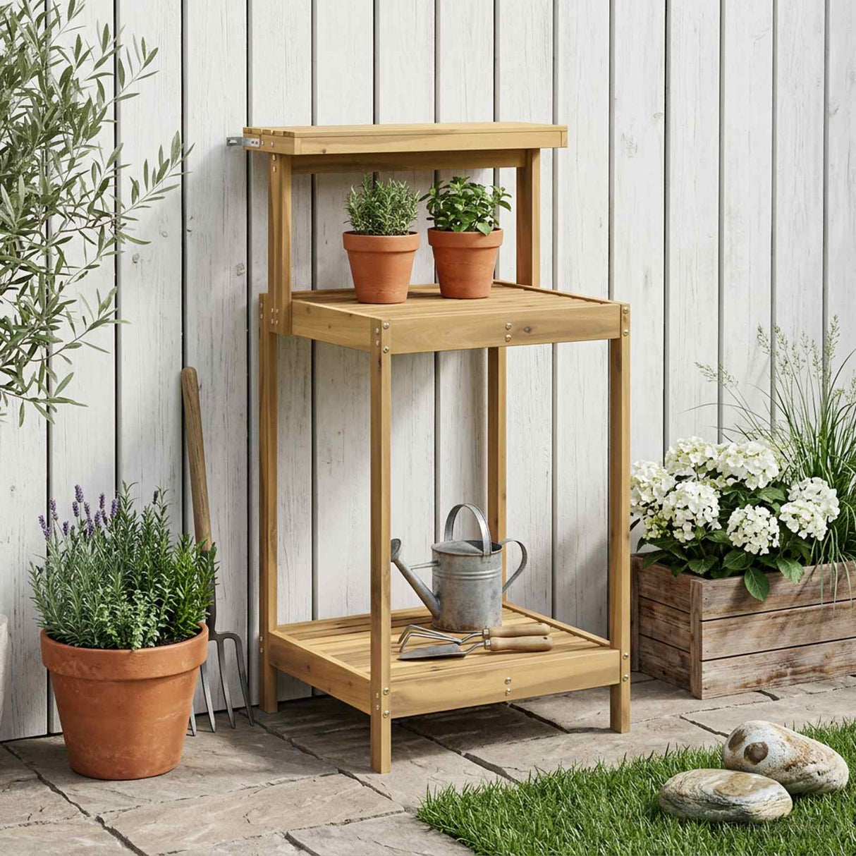 vidaXL Buiten pottingbank 56,5 x 48,5 x 107 cm Massief Acacia Hout