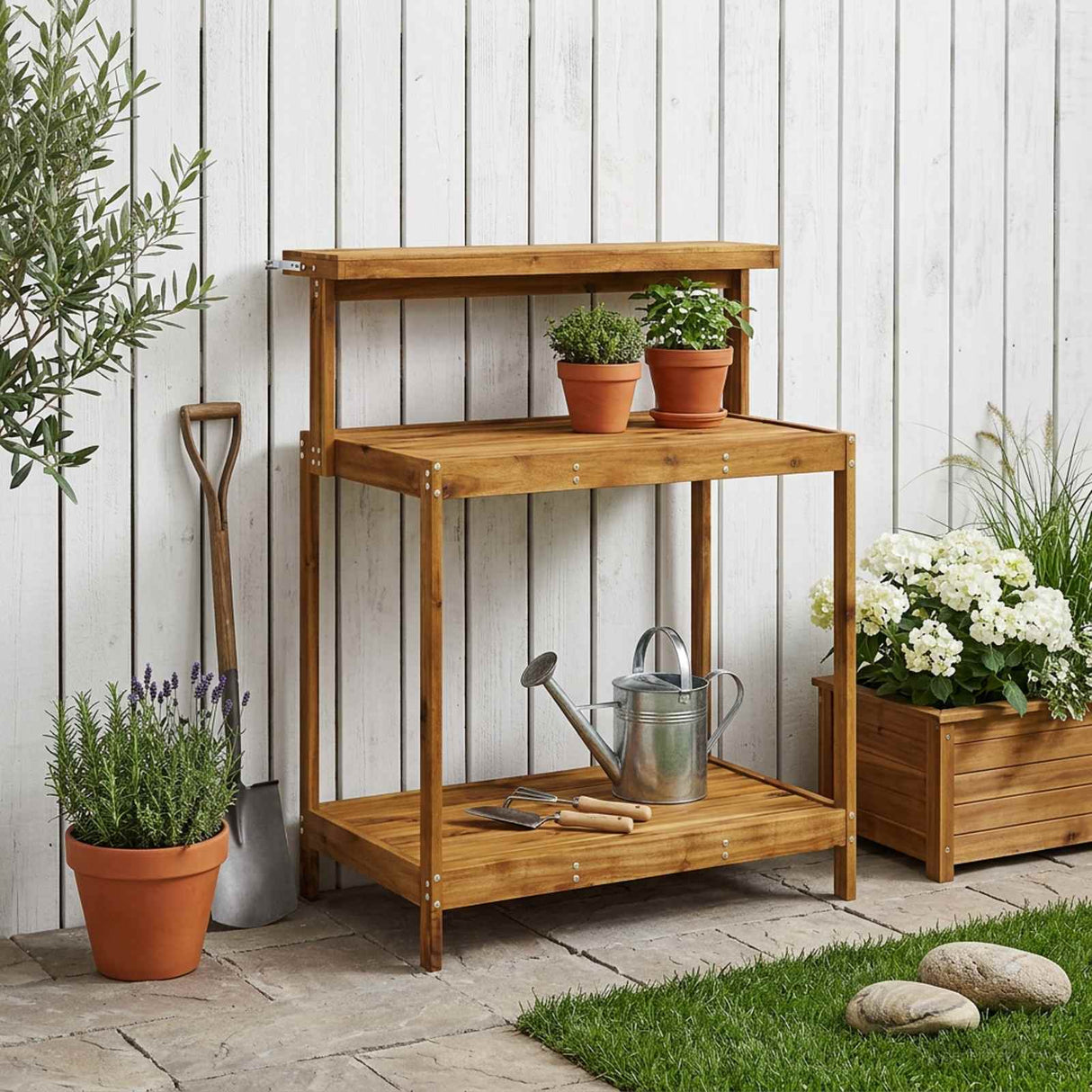vidaXL Buiten pottingbank 56,5 x 48,5 x 107 cm Massief Acacia Hout