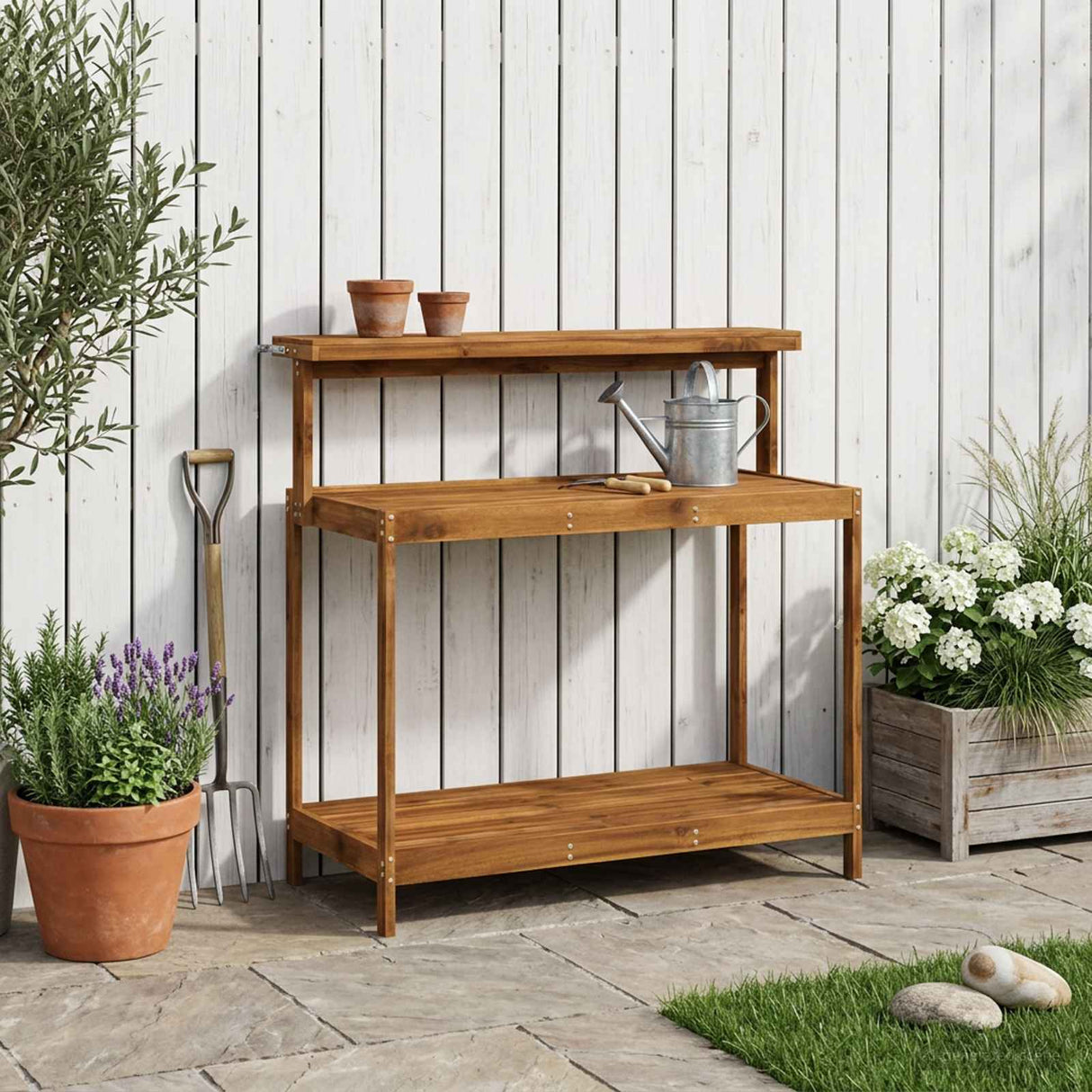 vidaXL Buiten pottingbank 56,5 x 48,5 x 107 cm Massief Acacia Hout