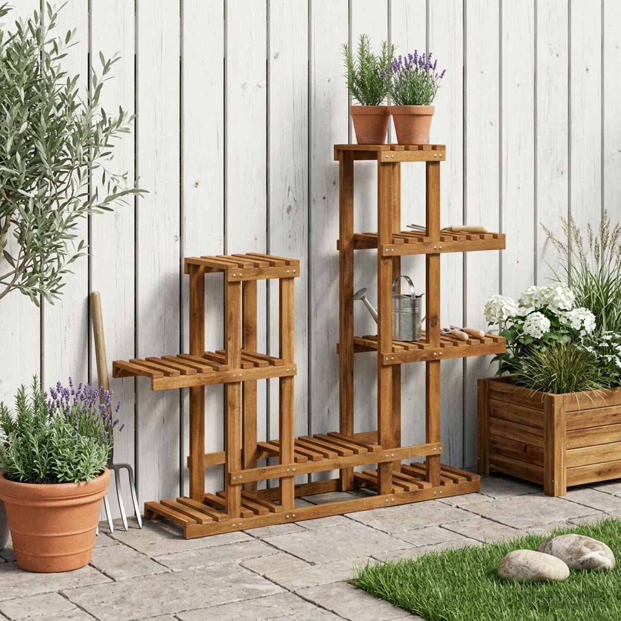 vidaXL Plantenstand Naturel 93,5 x 25 x 91,5 cm Massief Acacia Hout