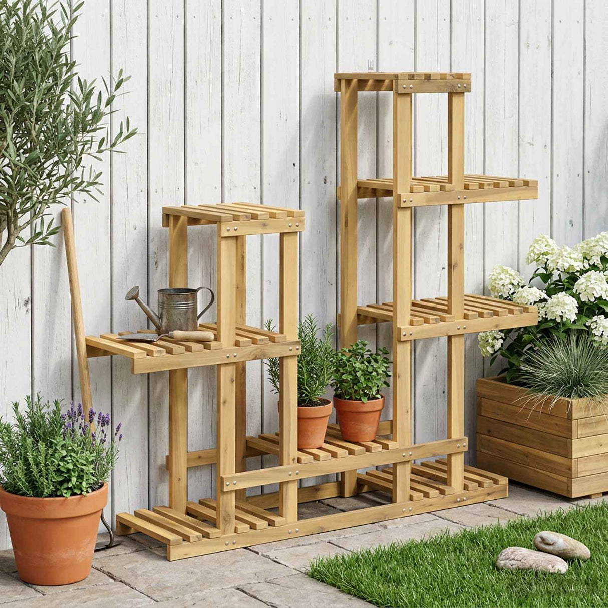 vidaXL Plantenstand Naturel 93,5 x 25 x 91,5 cm Massief Acacia Hout