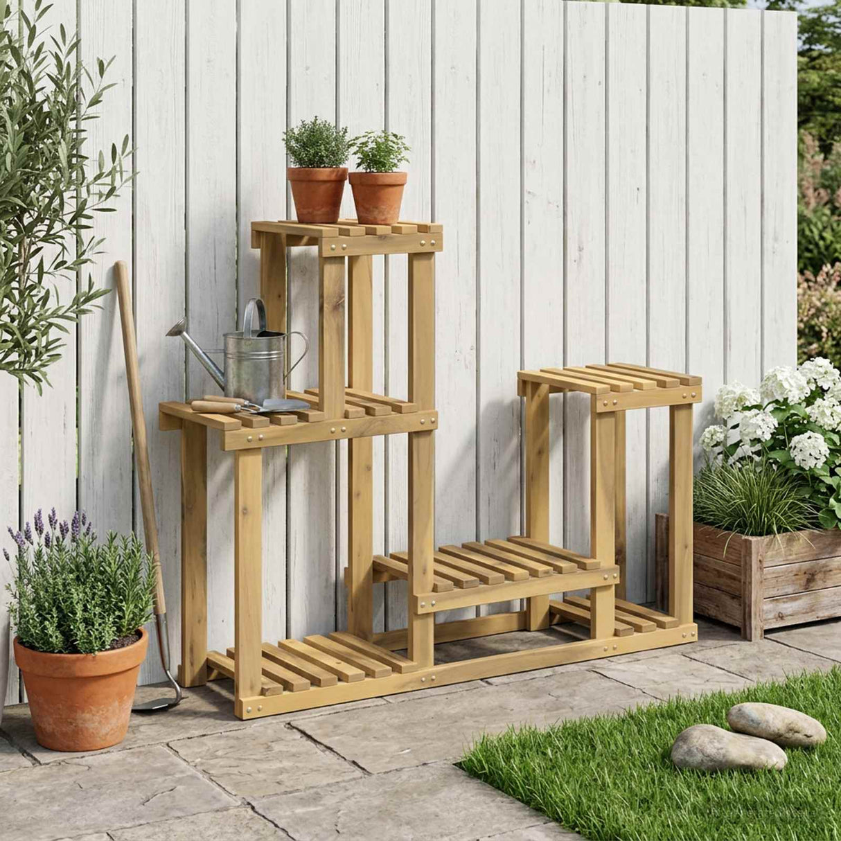 vidaXL Plantenstand Naturel 93,5 x 25 x 91,5 cm Massief Acacia Hout