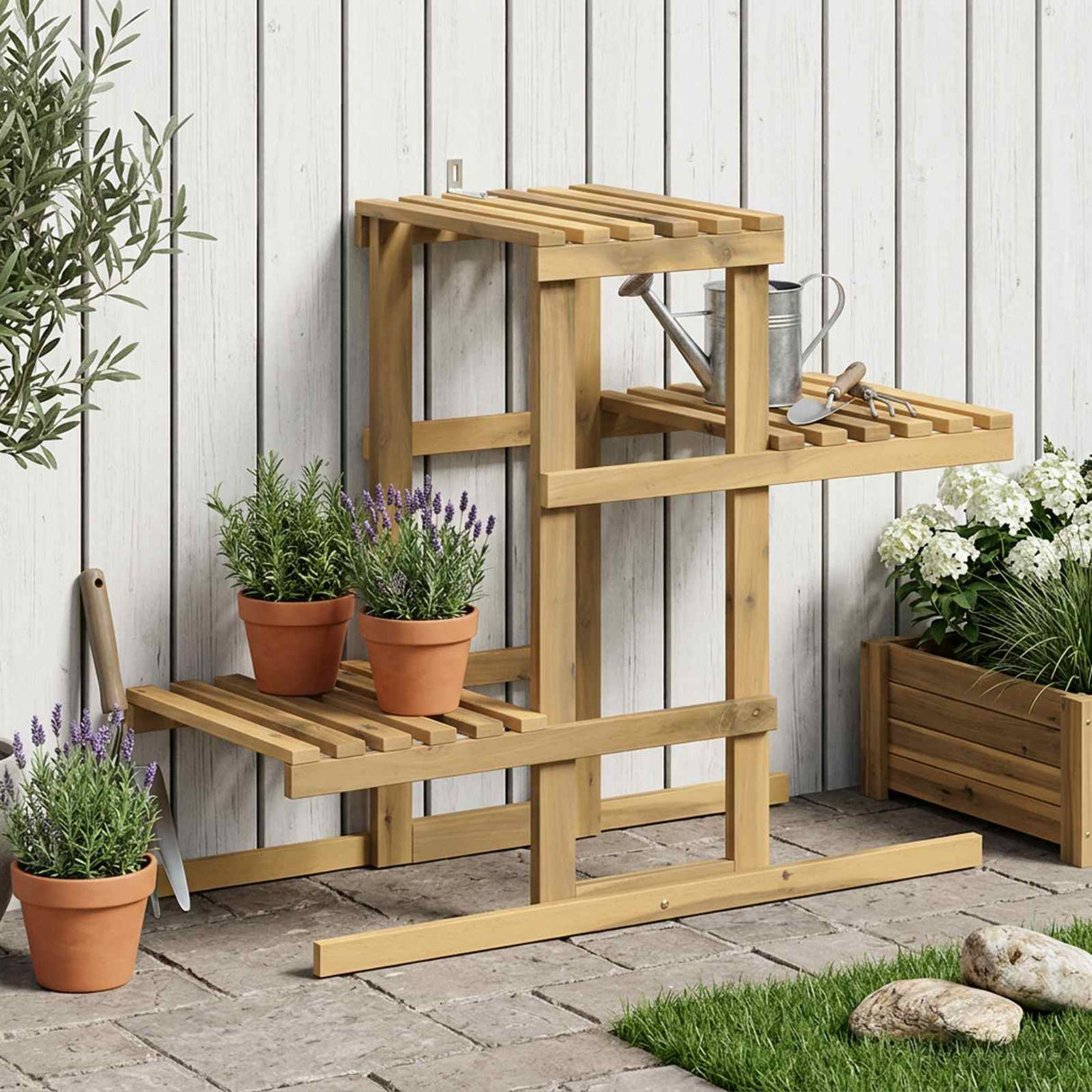 vidaXL Plantenstand Naturel 93,5 x 25 x 91,5 cm Massief Acacia Hout