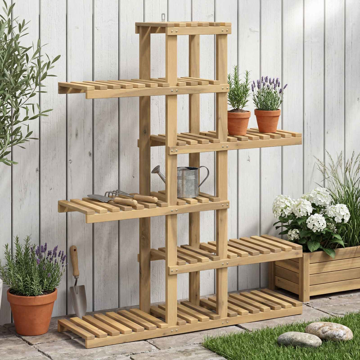 vidaXL Plantenstand Naturel 93,5 x 25 x 91,5 cm Massief Acacia Hout