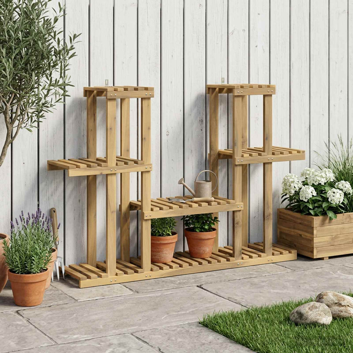 vidaXL Plantenstand Naturel 93,5 x 25 x 91,5 cm Massief Acacia Hout